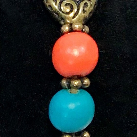 Colorful Stretch Bracelet Wood Acylic Brass Beads Peach Turquoise Coral Colors - Picture 3 of 4